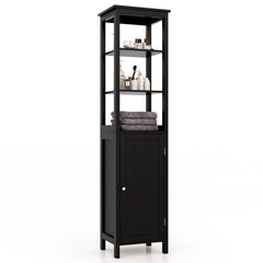 Freestanding Floor Cabinet with 3-Position Middle Panel and Anti-Toppling Mechanism-Black