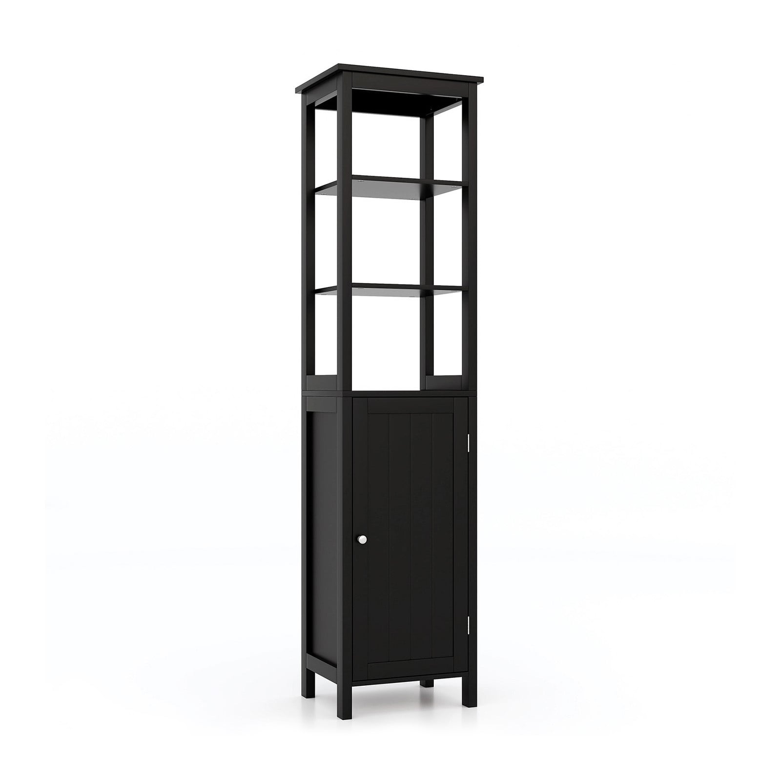 Freestanding Floor Cabinet with 3-Position Middle Panel and Anti-Toppling Mechanism-Black