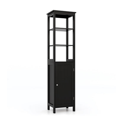 Freestanding Floor Cabinet with 3-Position Middle Panel and Anti-Toppling Mechanism-Black