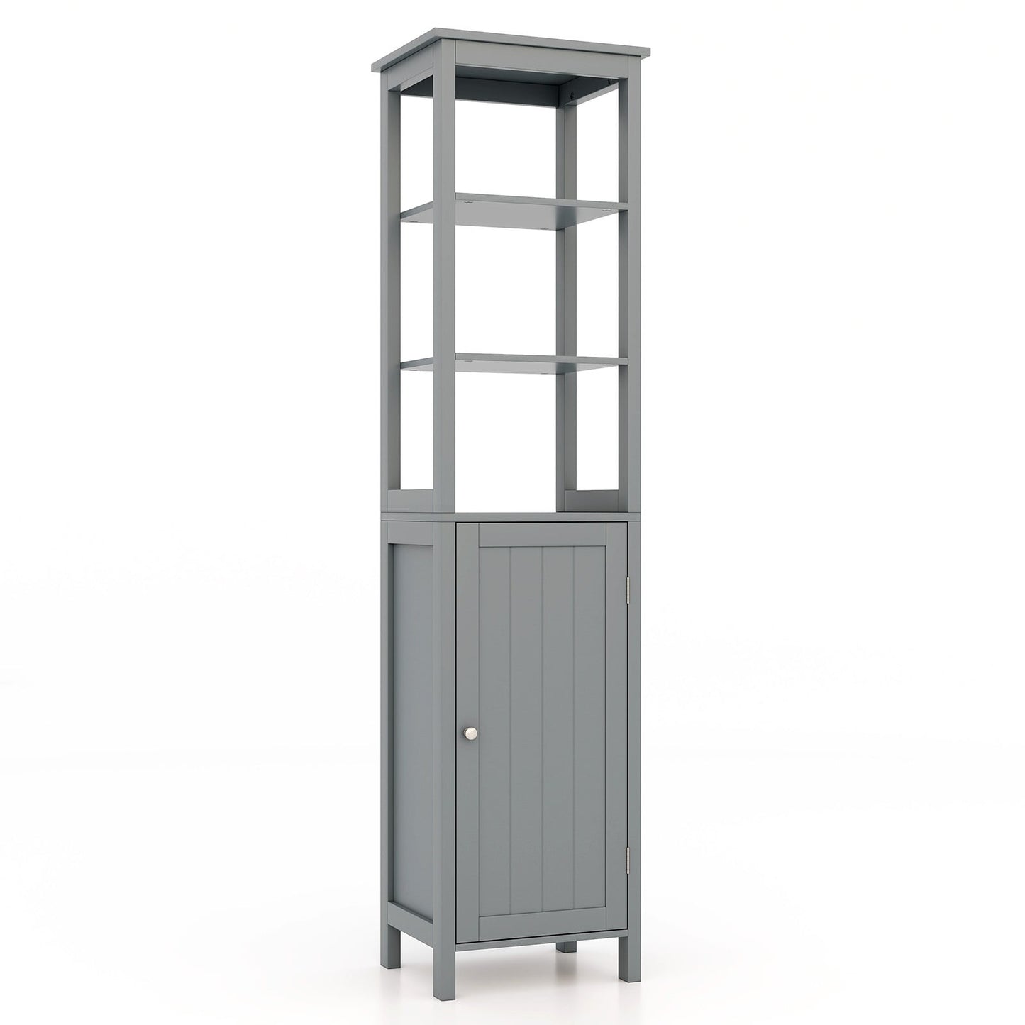Freestanding Floor Cabinet with 3-Position Middle Panel and Anti-Toppling Mechanism-Grey