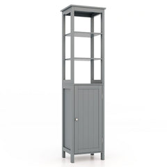 Freestanding Floor Cabinet with 3-Position Middle Panel and Anti-Toppling Mechanism-Grey