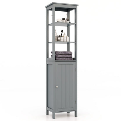 Freestanding Floor Cabinet with 3-Position Middle Panel and Anti-Toppling Mechanism-Grey
