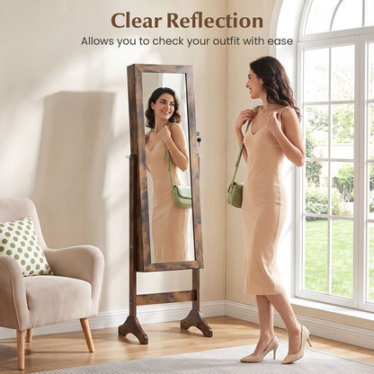 Freestanding Jewelry Armoire Cabinet with Full Length Mirror-Rustic Brown