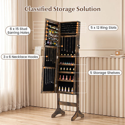 Freestanding Jewelry Armoire Cabinet with Full Length Mirror-Rustic Brown