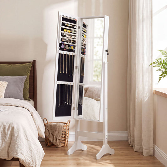 Freestanding Jewelry Armoire Cabinet with Full Length Mirror-White