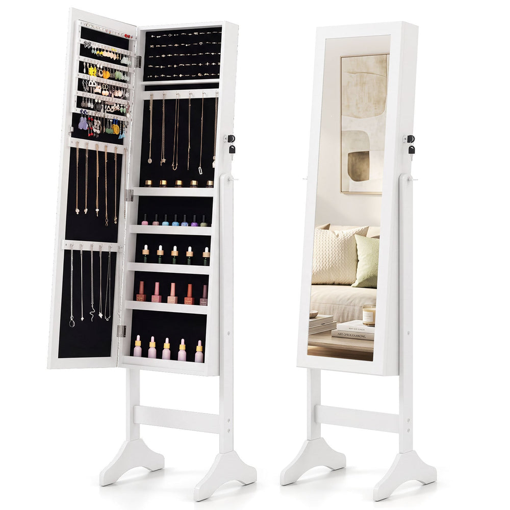 Freestanding Jewelry Armoire Cabinet with Full Length Mirror-White