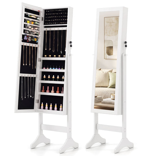 Freestanding Jewelry Armoire Cabinet with Full Length Mirror-White