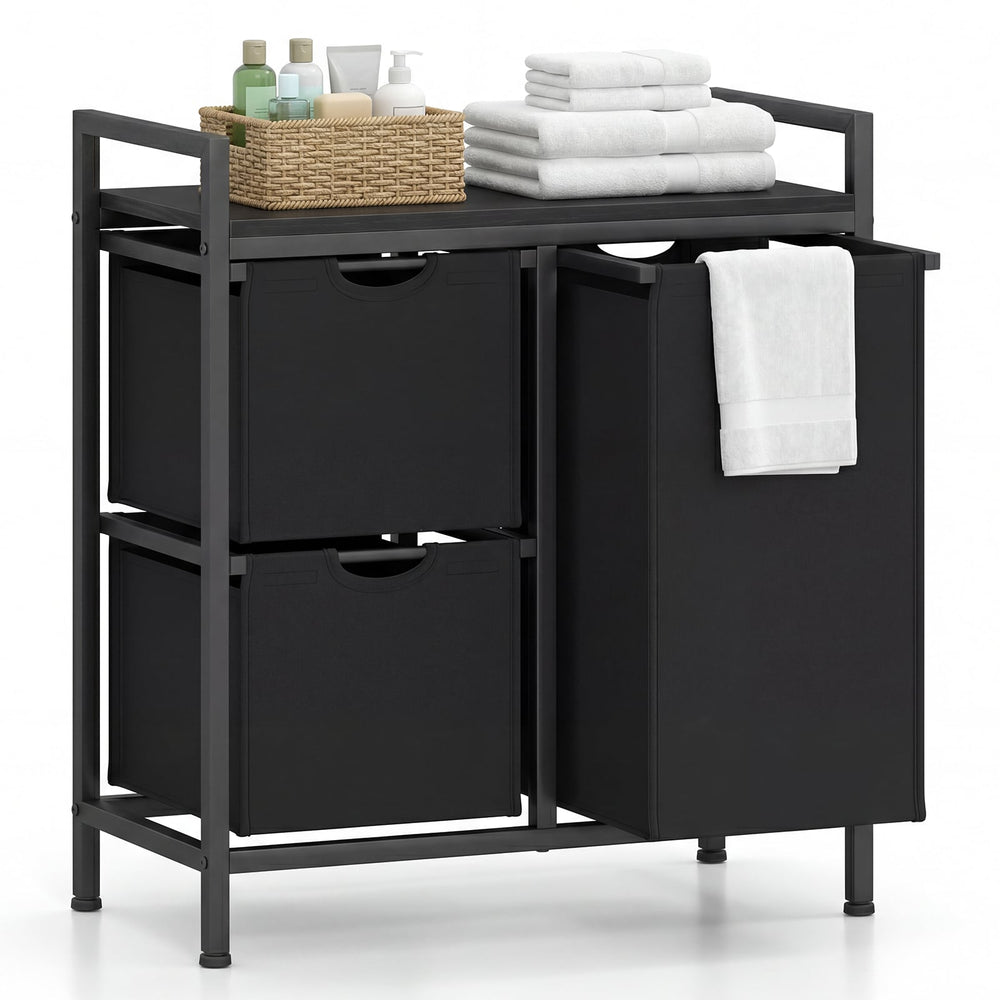 Freestanding Laundry Hamper Laundry Basket with 3 Pull-Out Bags-DarkBlack
