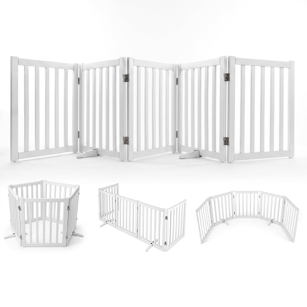 Freestanding Pet Gate for Dogs Foldable Wooden Puppy Gate Safety Fence-White