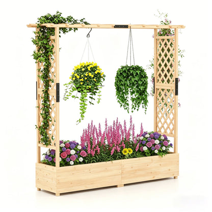 Freestanding Raised Garden Bed Planter Box Planter Box with Trellis-Natural