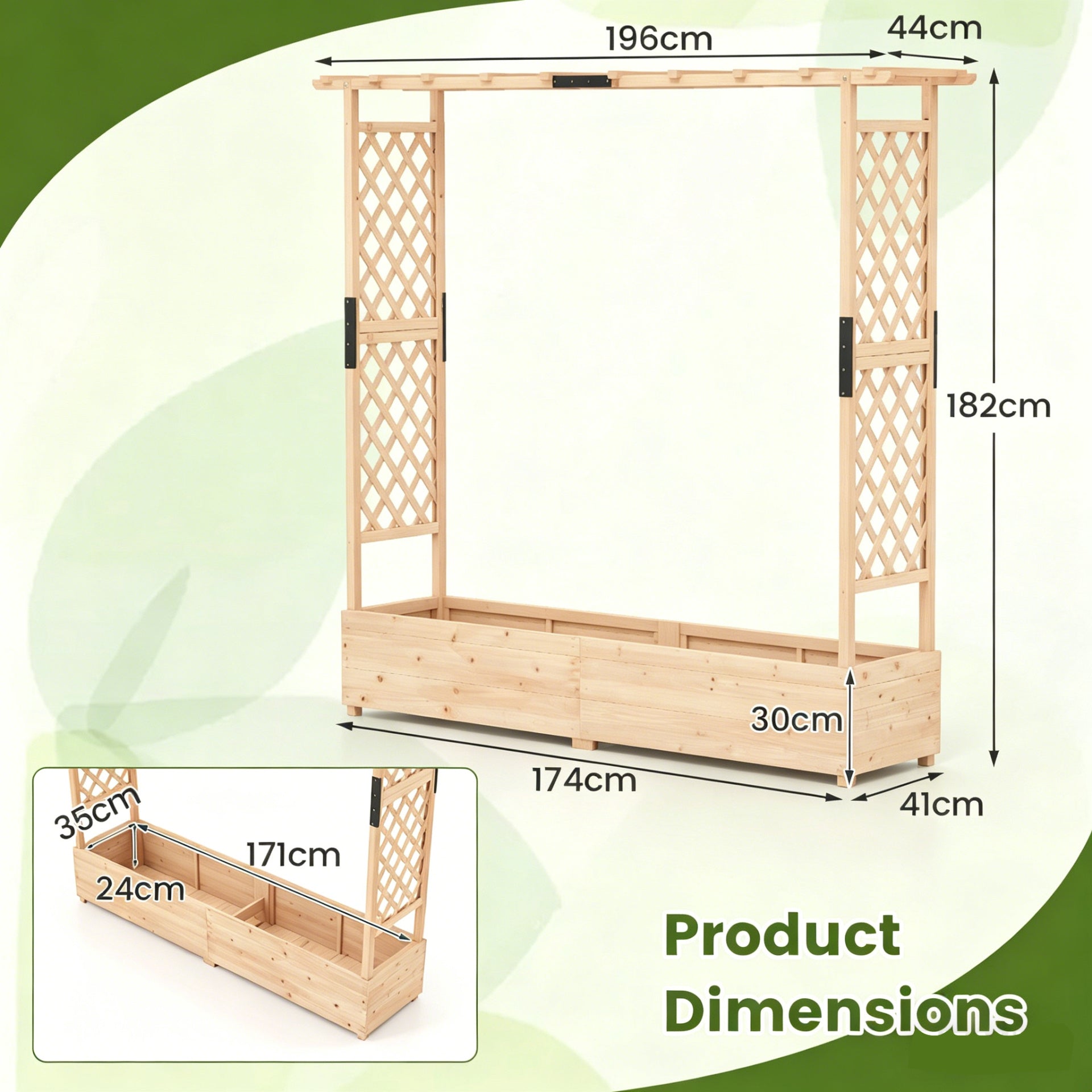 Freestanding Raised Garden Bed Planter Box Planter Box with Trellis-Natural