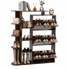 Freestanding Shoe Organizer with 3 Flip Drawers and 8 Adjustable Drawer Shelves-Rustic Brown