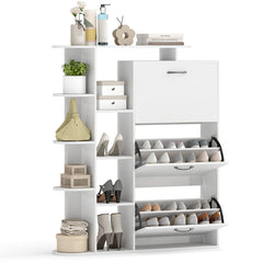 Freestanding Shoe Organizer with 3 Flip Drawers and 8 Adjustable Drawer Shelves-White