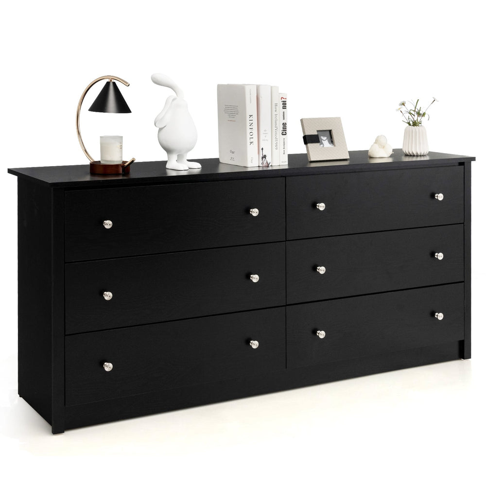 Freestanding Storage Cabinet with 6 Drawers and Anti-Toppling Device for Living Room-Black