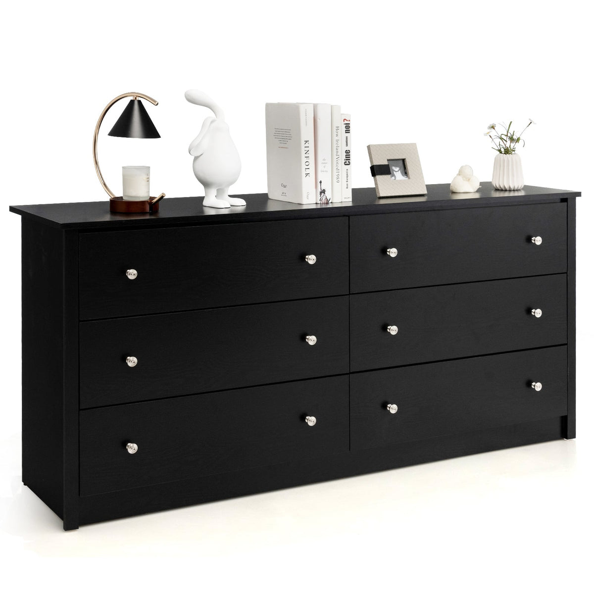 Freestanding Storage Cabinet with 6 Drawers and Anti-Toppling Device for Living Room-Black