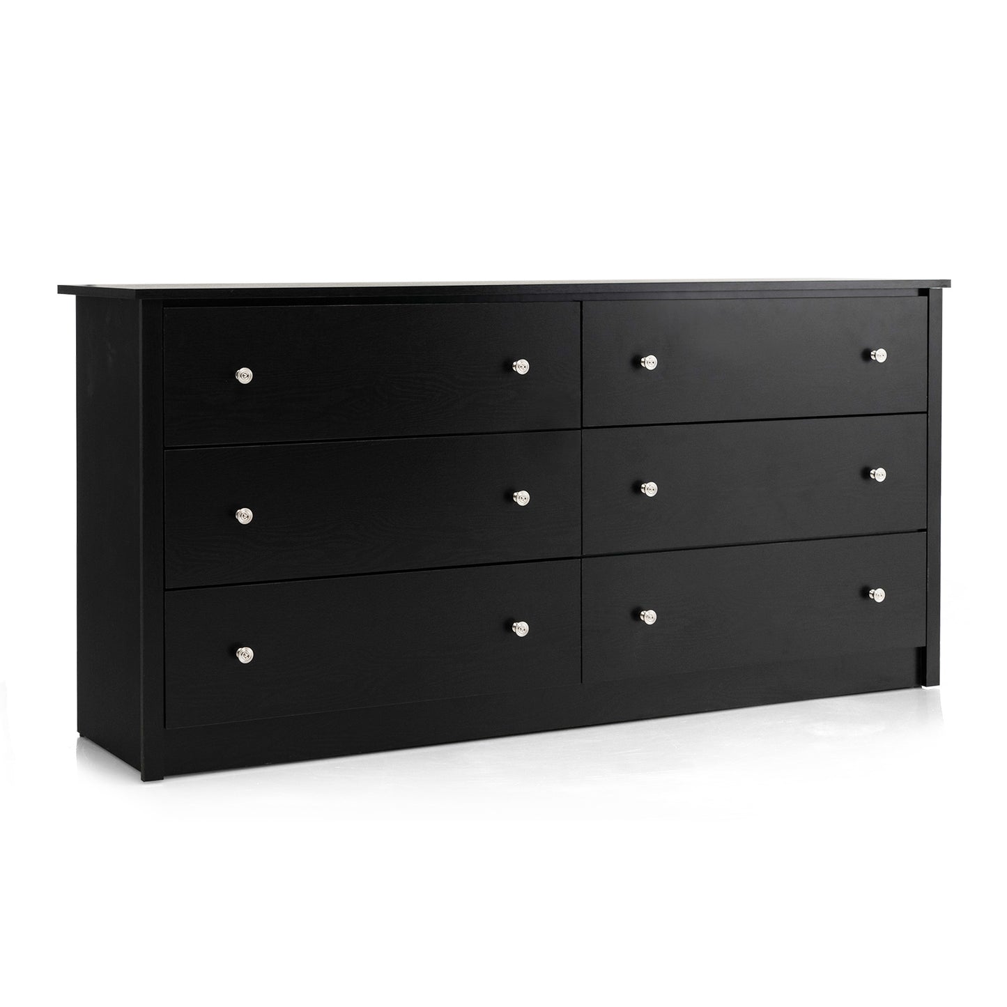 Freestanding Storage Cabinet with 6 Drawers and Anti-Toppling Device for Living Room-Black