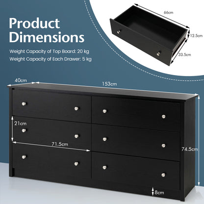 Freestanding Storage Cabinet with 6 Drawers and Anti-Toppling Device for Living Room-Black