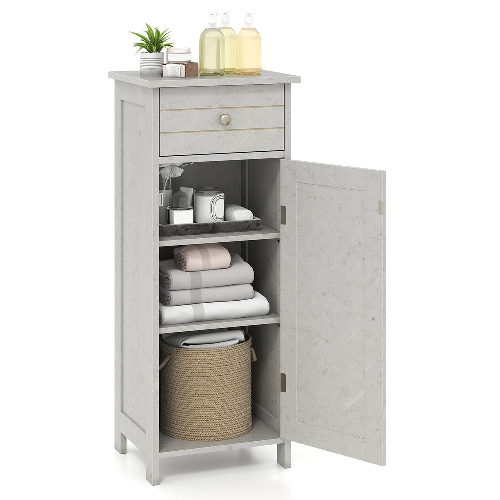 Freestanding Bathroom Storage Cabinet with Door Drawer and Adjustable Shelves-Dark Grey