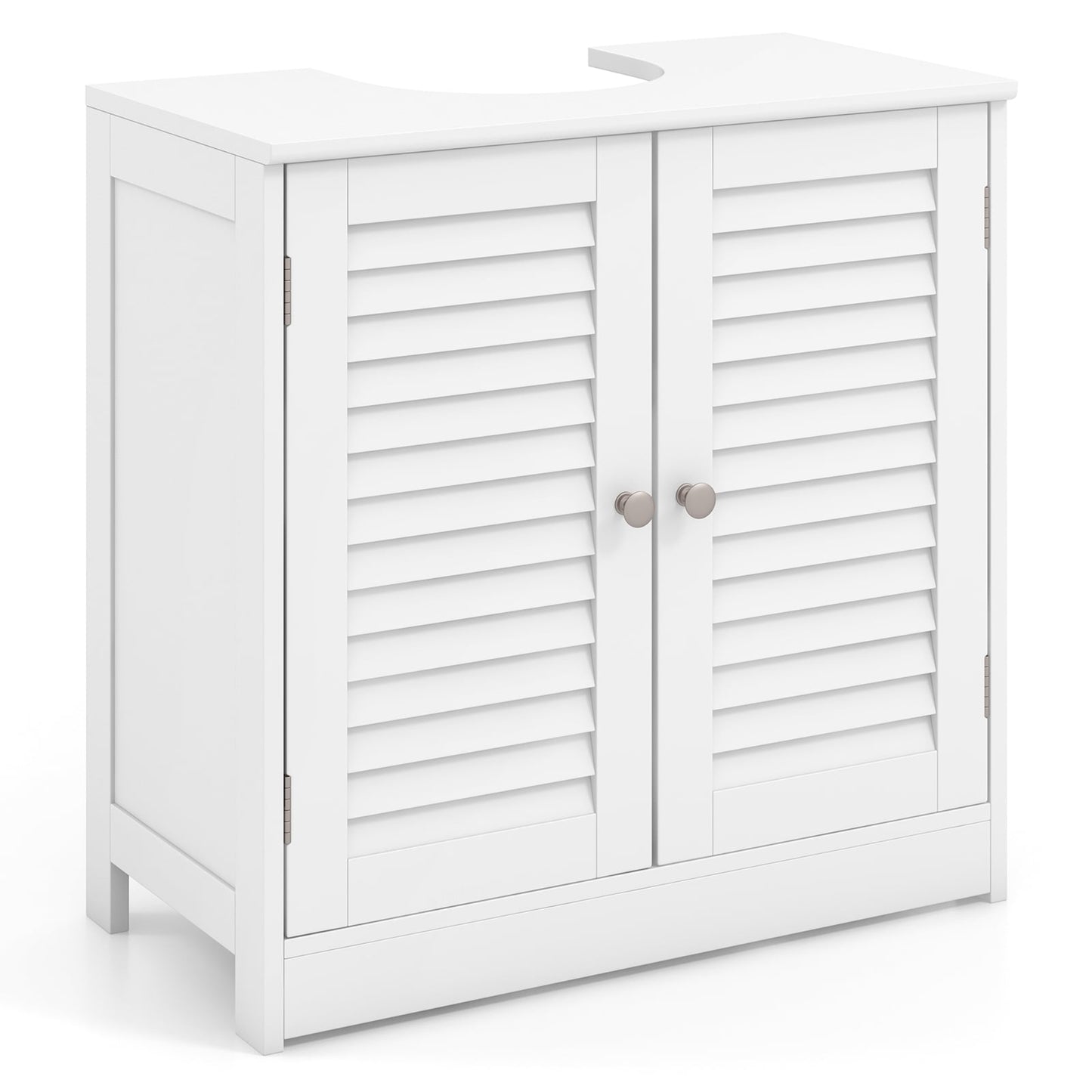 Freestanding Bathroom Vanity Cabinet with 2 Shutter Doors and U-Shape Cut-Out-White