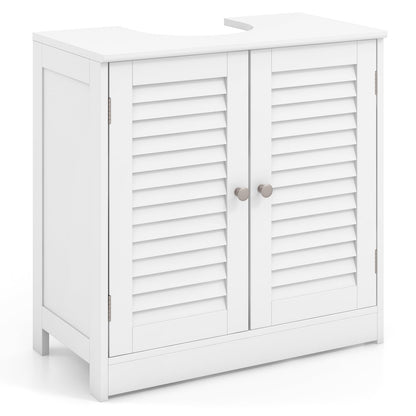 Freestanding Bathroom Vanity Cabinet with 2 Shutter Doors and U-Shape Cut-Out-White
