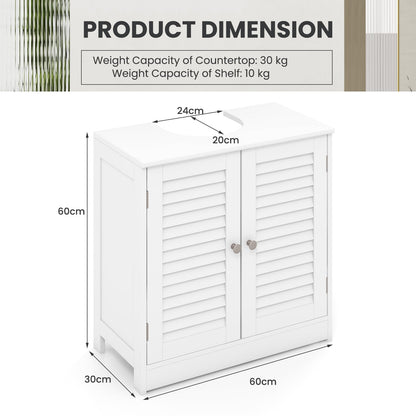 Freestanding Bathroom Vanity Cabinet with 2 Shutter Doors and U-Shape Cut-Out-White