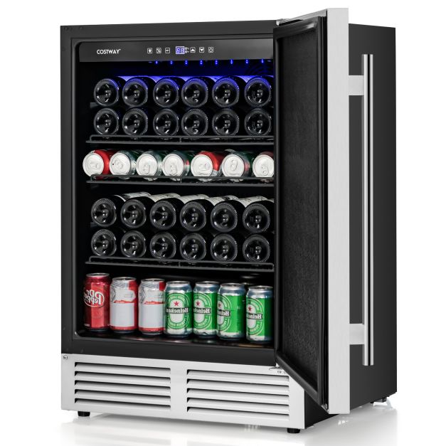 Freestanding Beverage Refrigerator 190 Cans Built-in Cooler-Silver