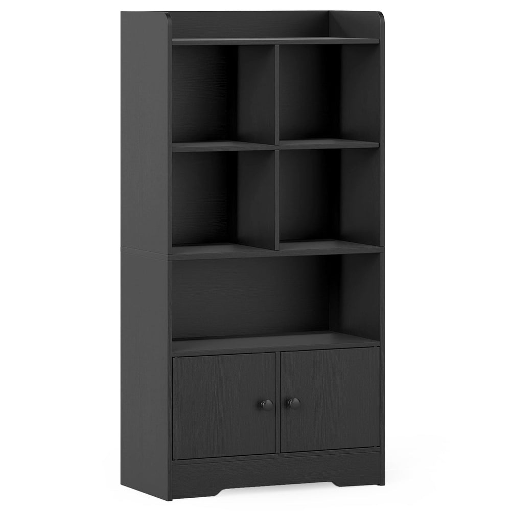 Freestanding Bookcase with 2 Storage Cabinets and 5 Cubbies-Black