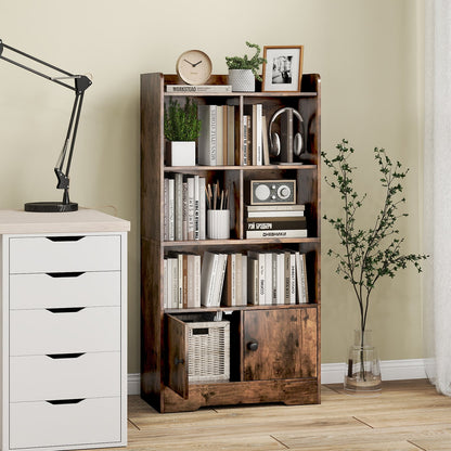 Freestanding Bookcase with 2 Storage Cabinets and 5 Cubbies-Rustic Brown