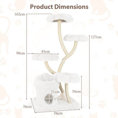 Tall Cat Tree with 4 Flower-shaped Platforms and Sisal Scratching Posts-White