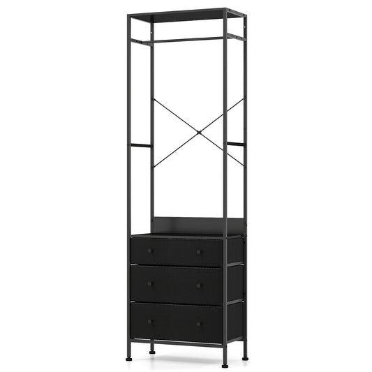 Freestanding Closet Organizer Clothes Rack with Drawers-Black