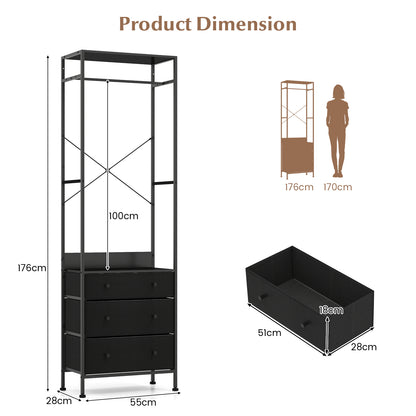 Freestanding Closet Organizer Clothes Rack with Drawers-Black