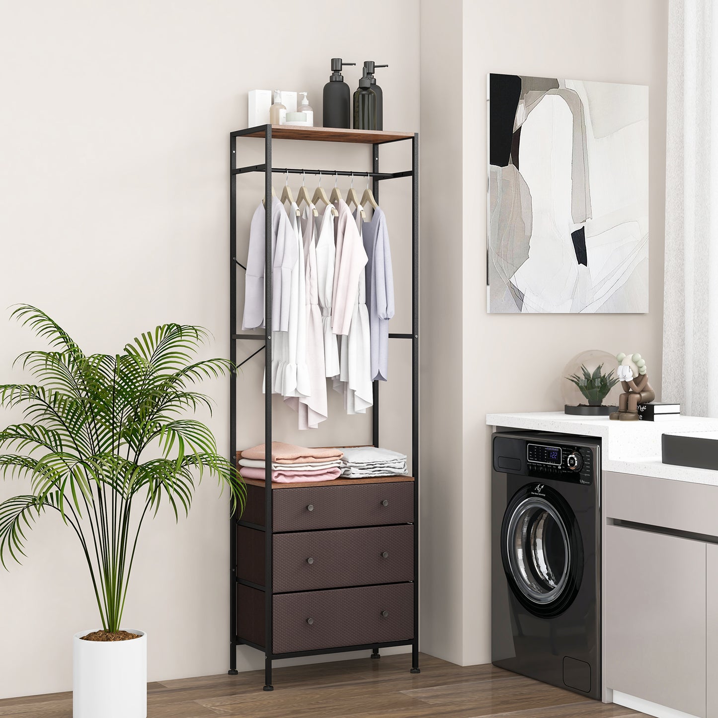 Freestanding Closet Organizer Clothes Rack with Drawers-Rustic Brown
