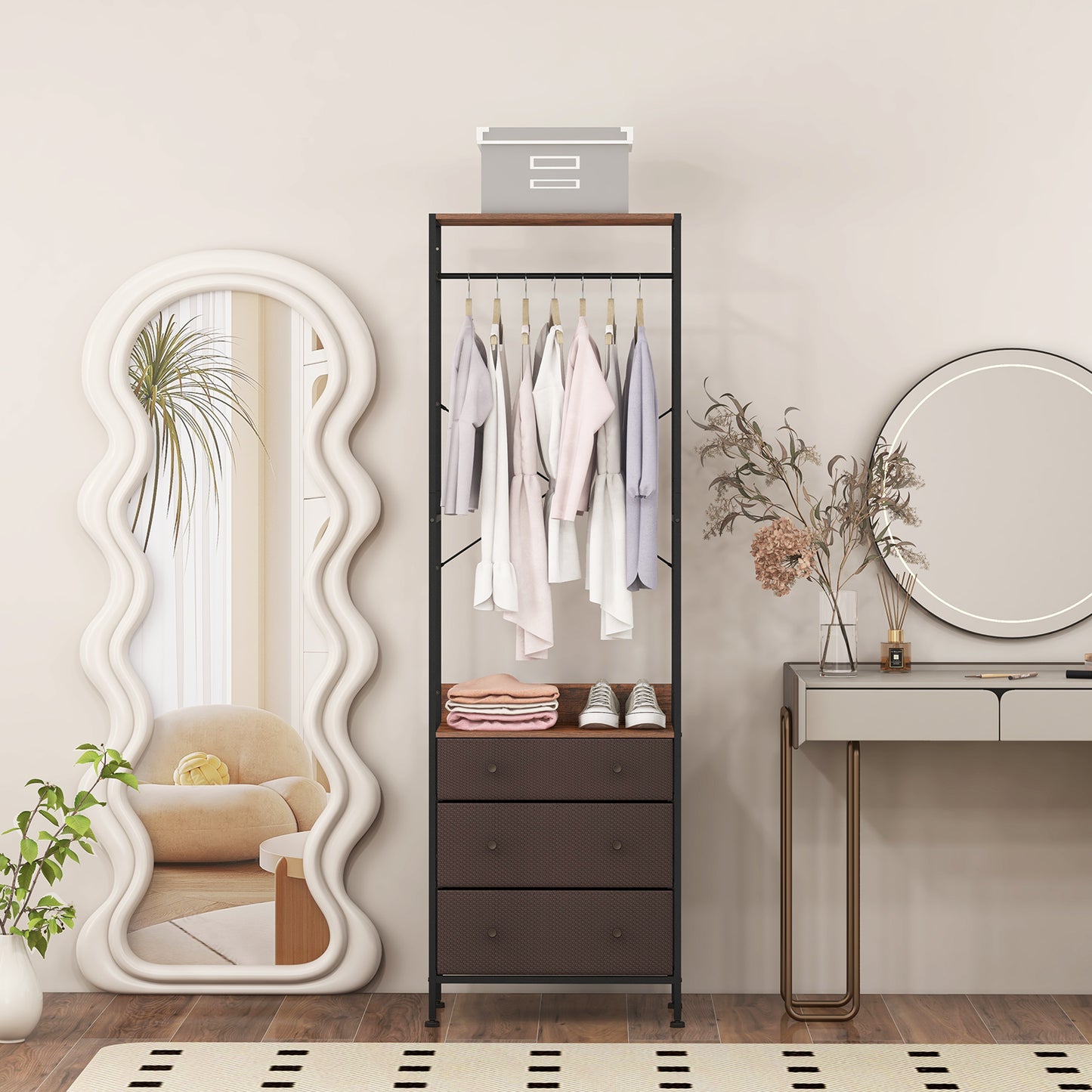 Freestanding Closet Organizer Clothes Rack with Drawers-Rustic Brown