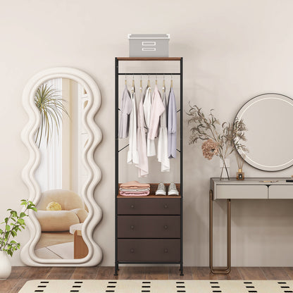 Freestanding Closet Organizer Clothes Rack with Drawers-Rustic Brown