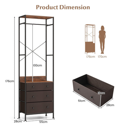 Freestanding Closet Organizer Clothes Rack with Drawers-Rustic Brown