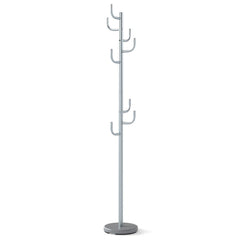 Freestanding Coat Rack with 8 L-Shaped Hooks and 2 Adjustable Heights-Silver