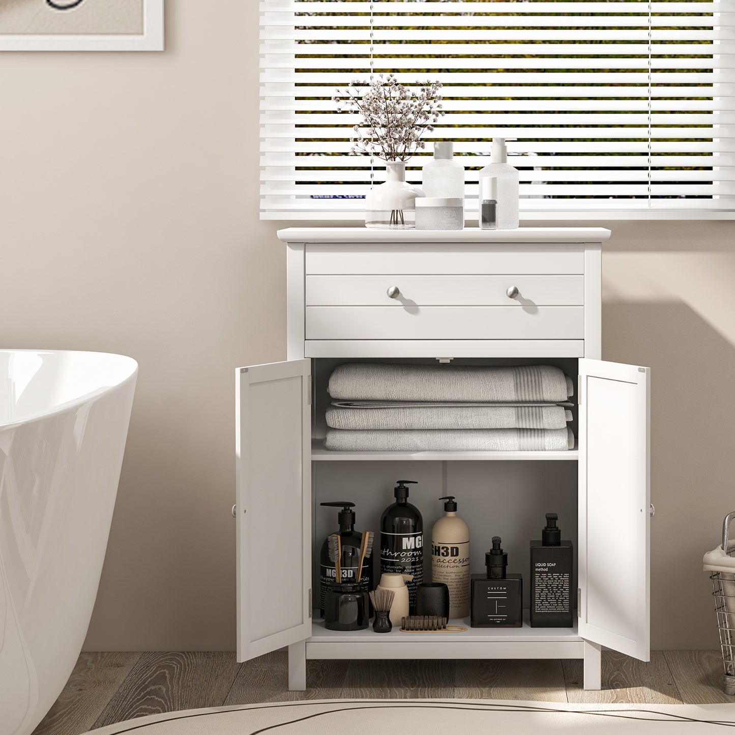 Storage Cabinet with Large Drawer and  Adjustable Shelf