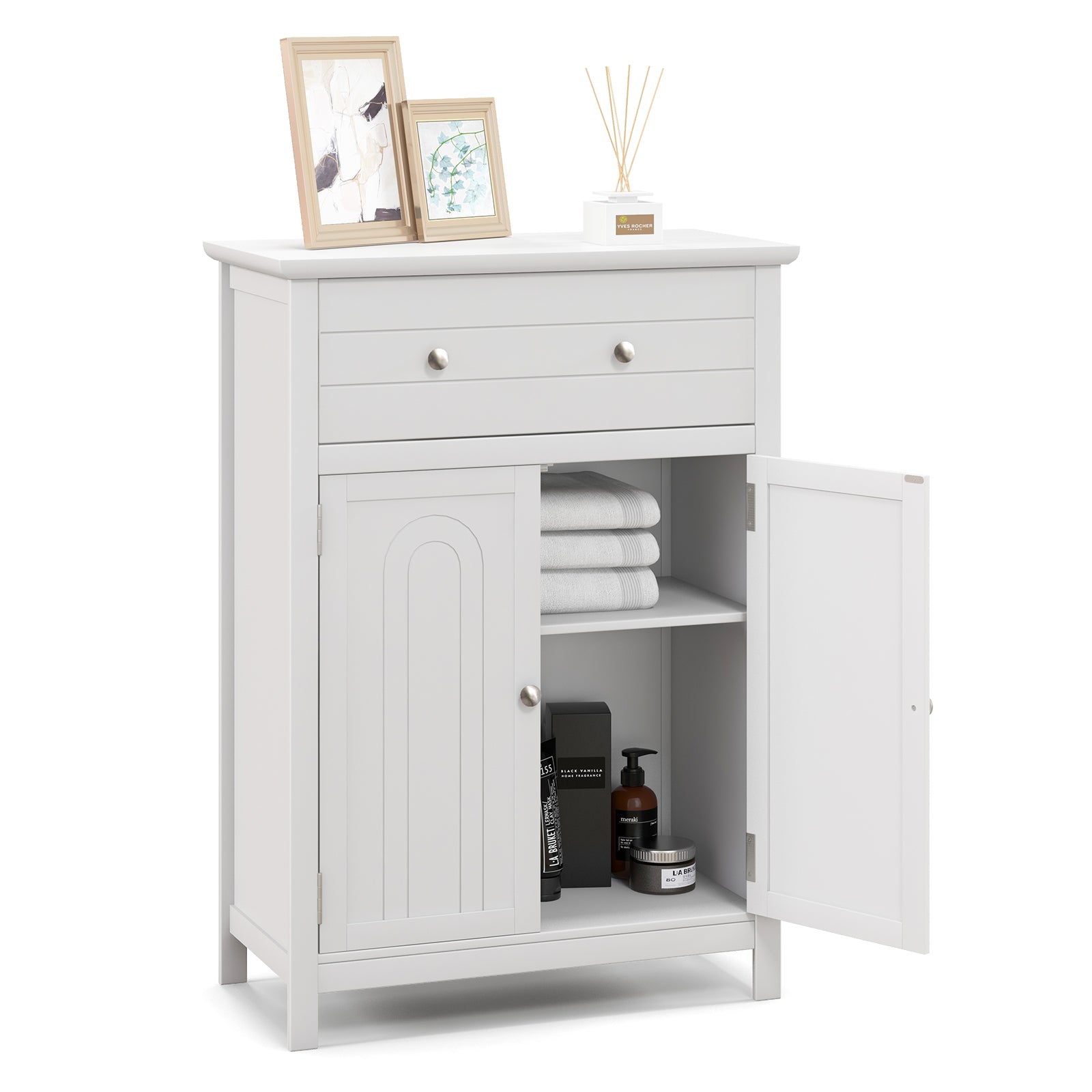 Storage Cabinet with Large Drawer and  Adjustable Shelf