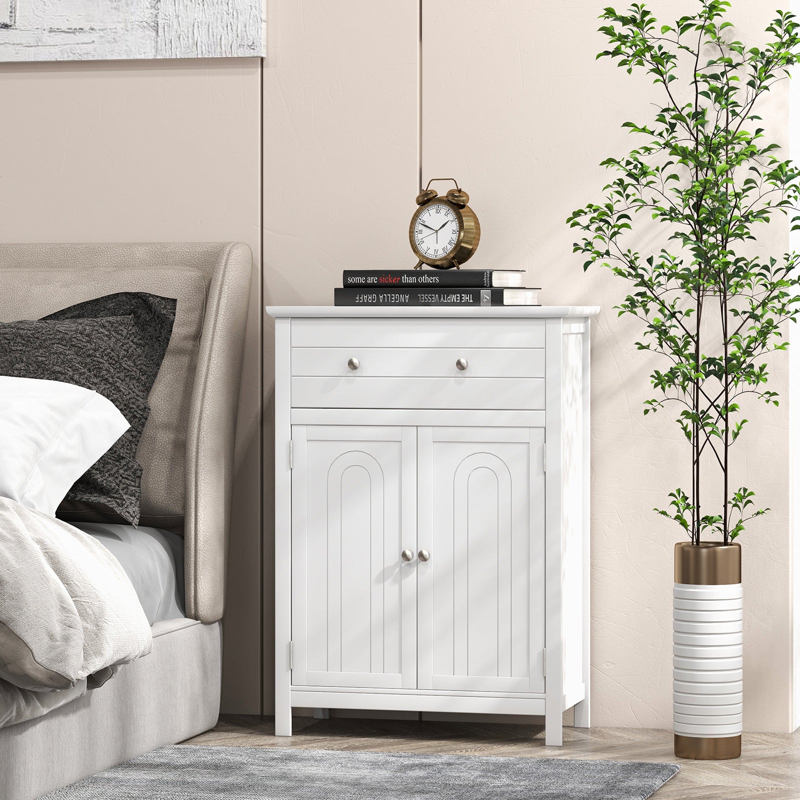 Storage Cabinet with Large Drawer and  Adjustable Shelf