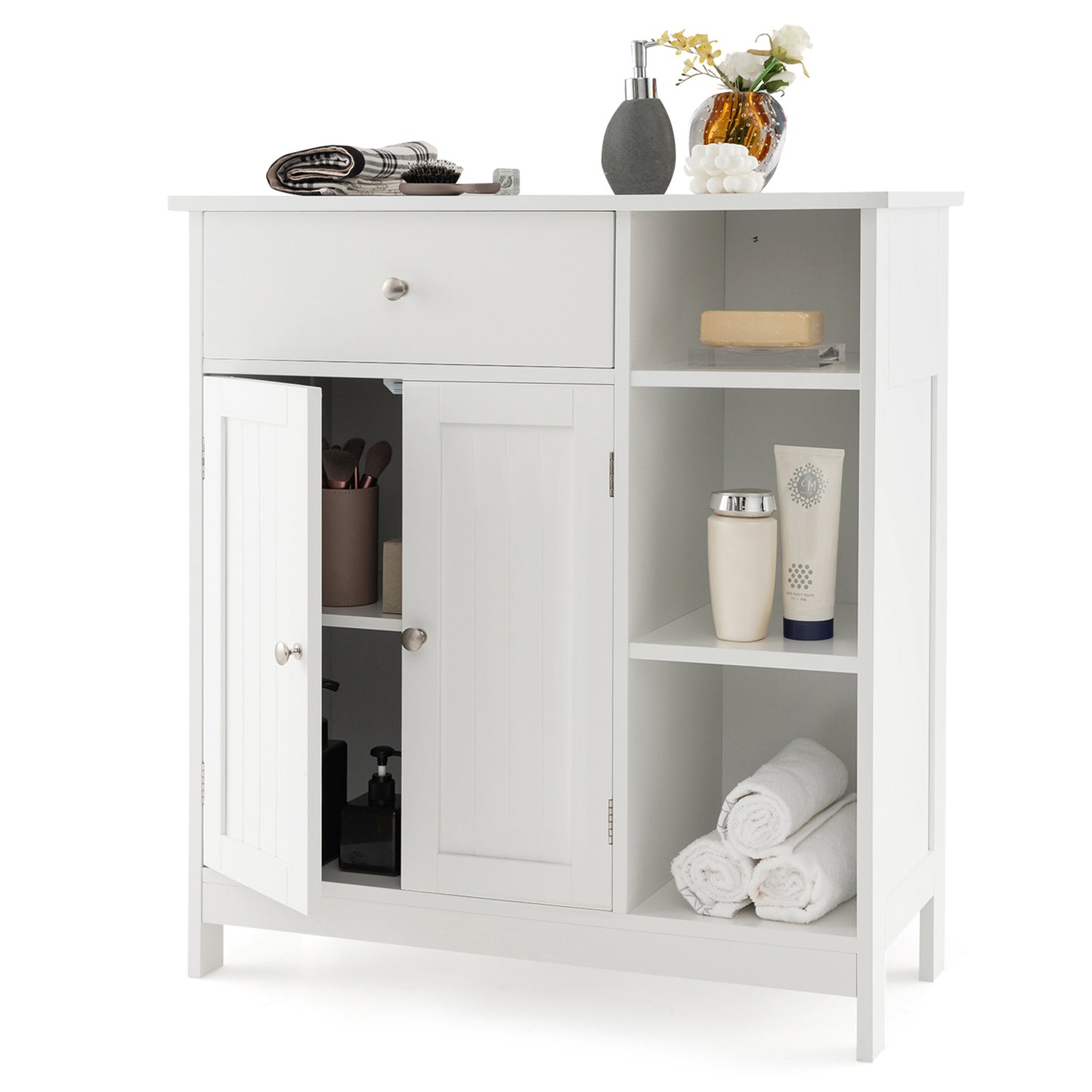 Freestanding Kitchen Bathroom Floor Cabinet Cupboard Storage Organizer-White