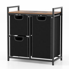 Freestanding Laundry Hamper Laundry Basket with 3 Pull-Out Bags-Black & Brown