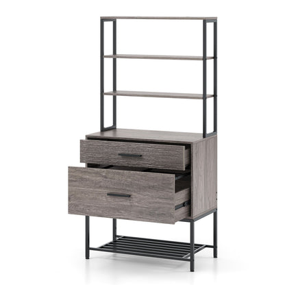 Freestanding Printer Stand with 3-Tier Open Shelves and Large Drawer-Grey