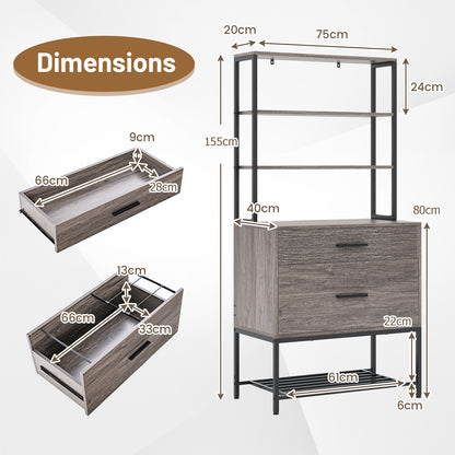 Freestanding Printer Stand with 3-Tier Open Shelves and Large Drawer-Grey
