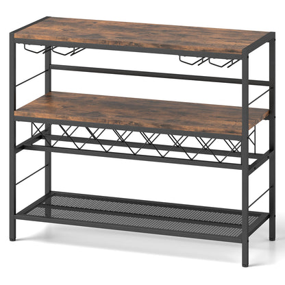 104 CM Wine Rack with 4 Glass Holders-Rustic Brown