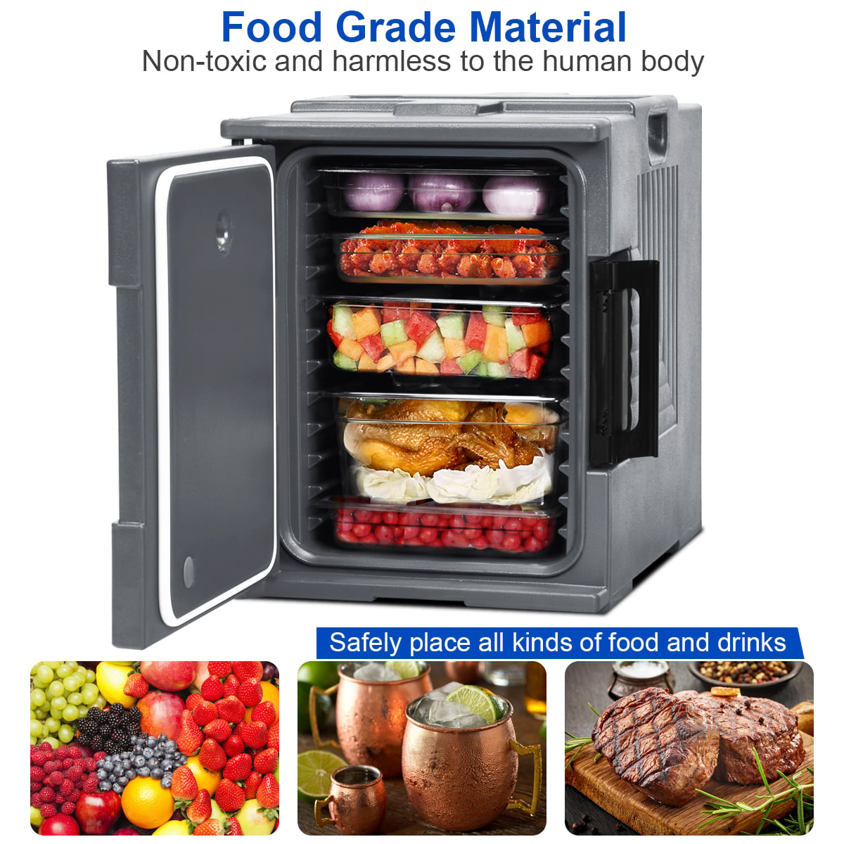 Front-Loading Insulated Food Pan Carrier for 6 Full-Size Pans-Grey