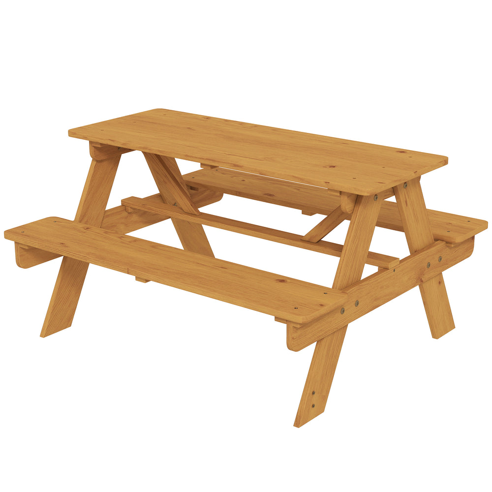 AIYAPLAY Kids Picnic Table for Outdoor Wooden Table & Bench Set with Integrated Benches Natural Wood