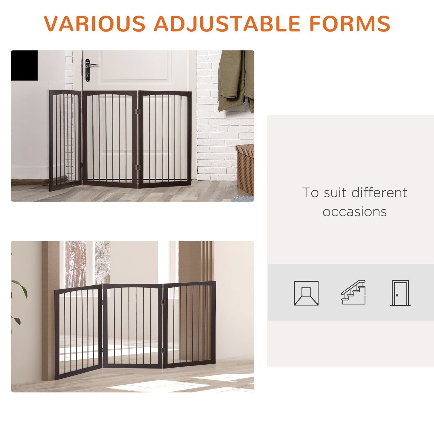 PawHut 3 Panel Stair Gate Foldable Dog Door Gate Indoor Free Standing Safety Gate Pet Barrier 76cm Height