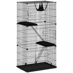 PawHut 3-Tier Large Cat Cage Indoor, Detachable Metal Wire Kennel with Hammock, Platforms, Tray and Cushions for 1-2 Kittens