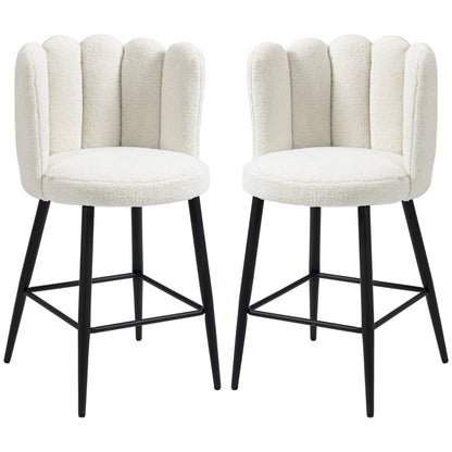 HOMCOM Bar Stools Set of 2, Faux Cashmere Upholstered Breakfast Bar Chairs, Modern Kitchen Stools with Backs, Footrest and Steel Base, Cream