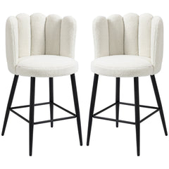 HOMCOM Bar Stools Set of 2, Faux Cashmere Upholstered Breakfast Bar Chairs, Modern Kitchen Stools with Backs, Footrest and Steel Base, Cream